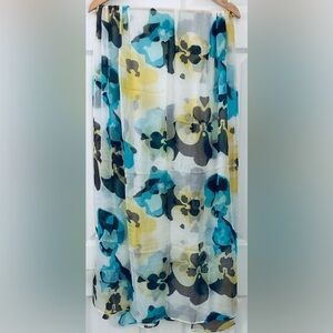 Style & Co. Sheer Scarf with Blue, Yellow, and Brown Accents